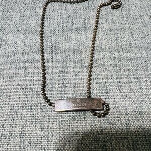 Gucci Silver Bar Necklace Unisex Ball Chain -Authentic
